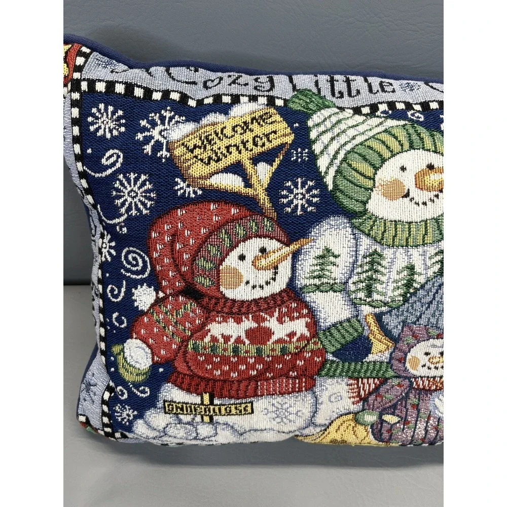 A Cozy Little Christmas Snowy Days Snowy Nights Snowmen Tapestry Throw Pillow